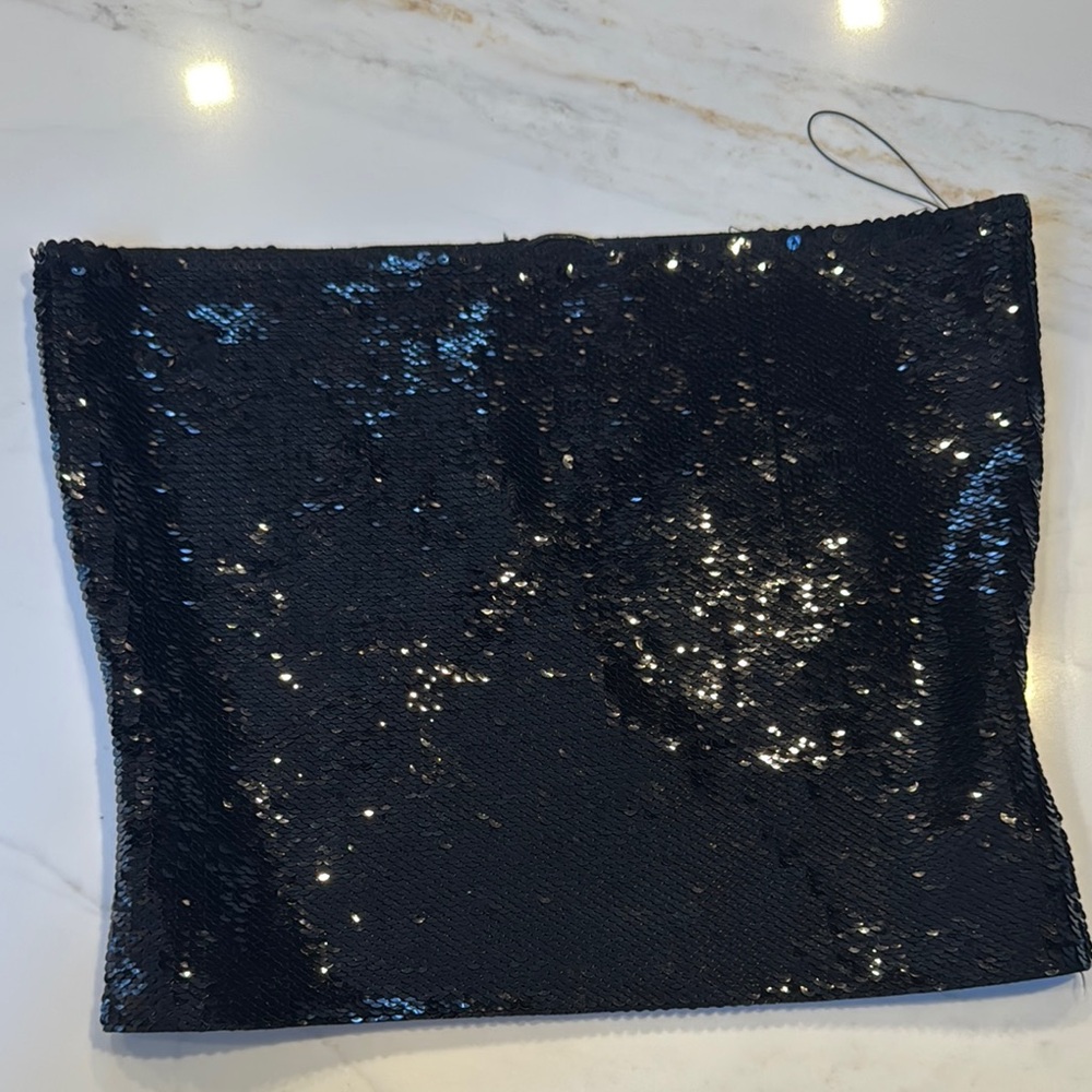 Ysl Black Sequin Strapless Tube Top